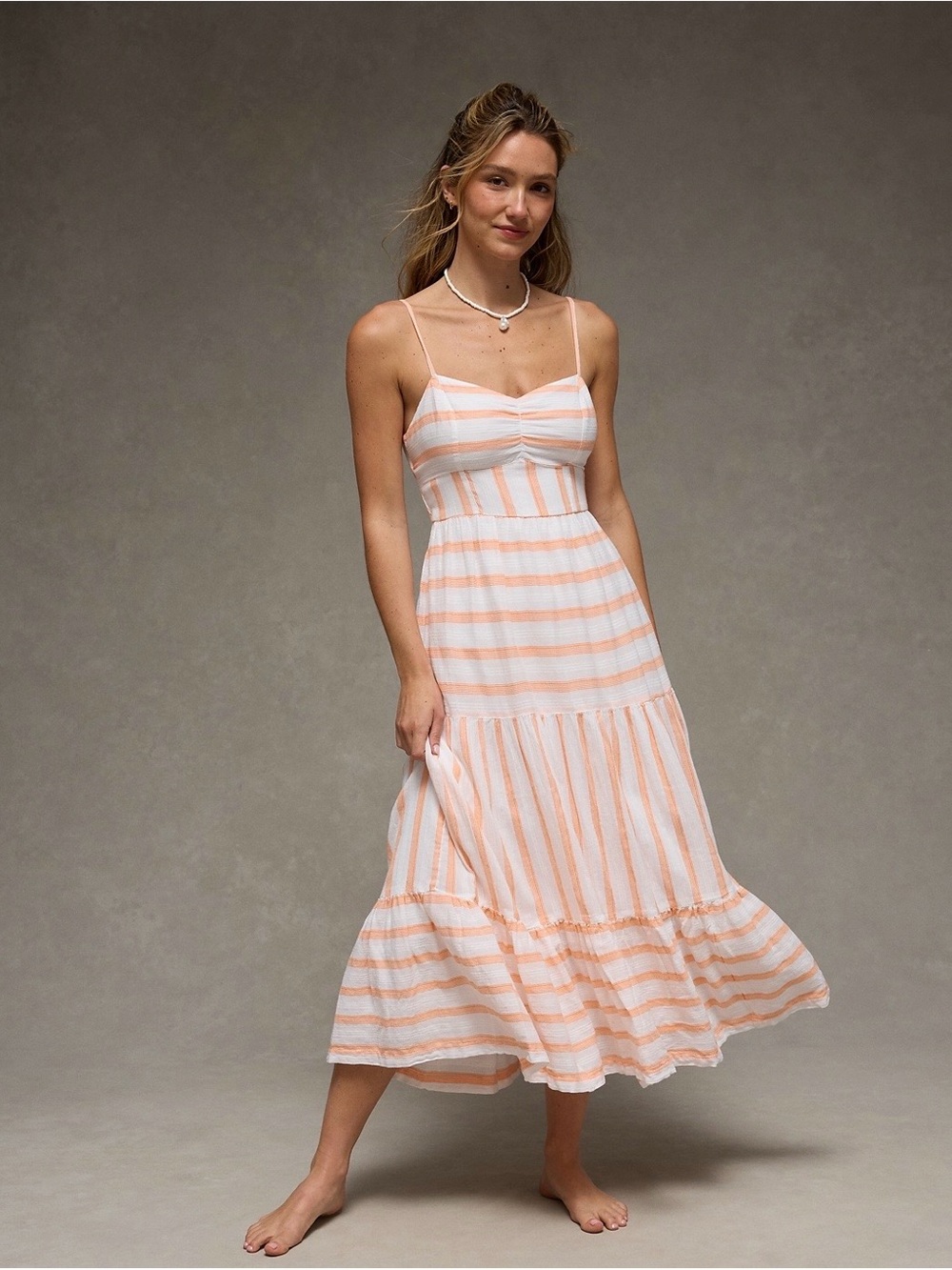 American Eagle Striped Corset Midi Dress